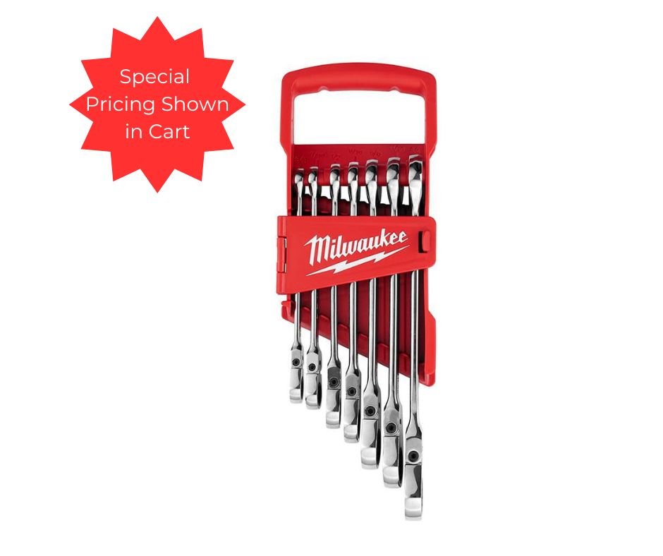 Milwaukee SAE Flex Head Ratcheting Combo Wrench Set 7pc, 48-22-9429 (Open Box)